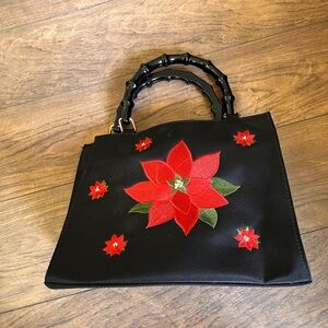 Madison Studio Black Shoulder Bag with Red Floral Embroidery